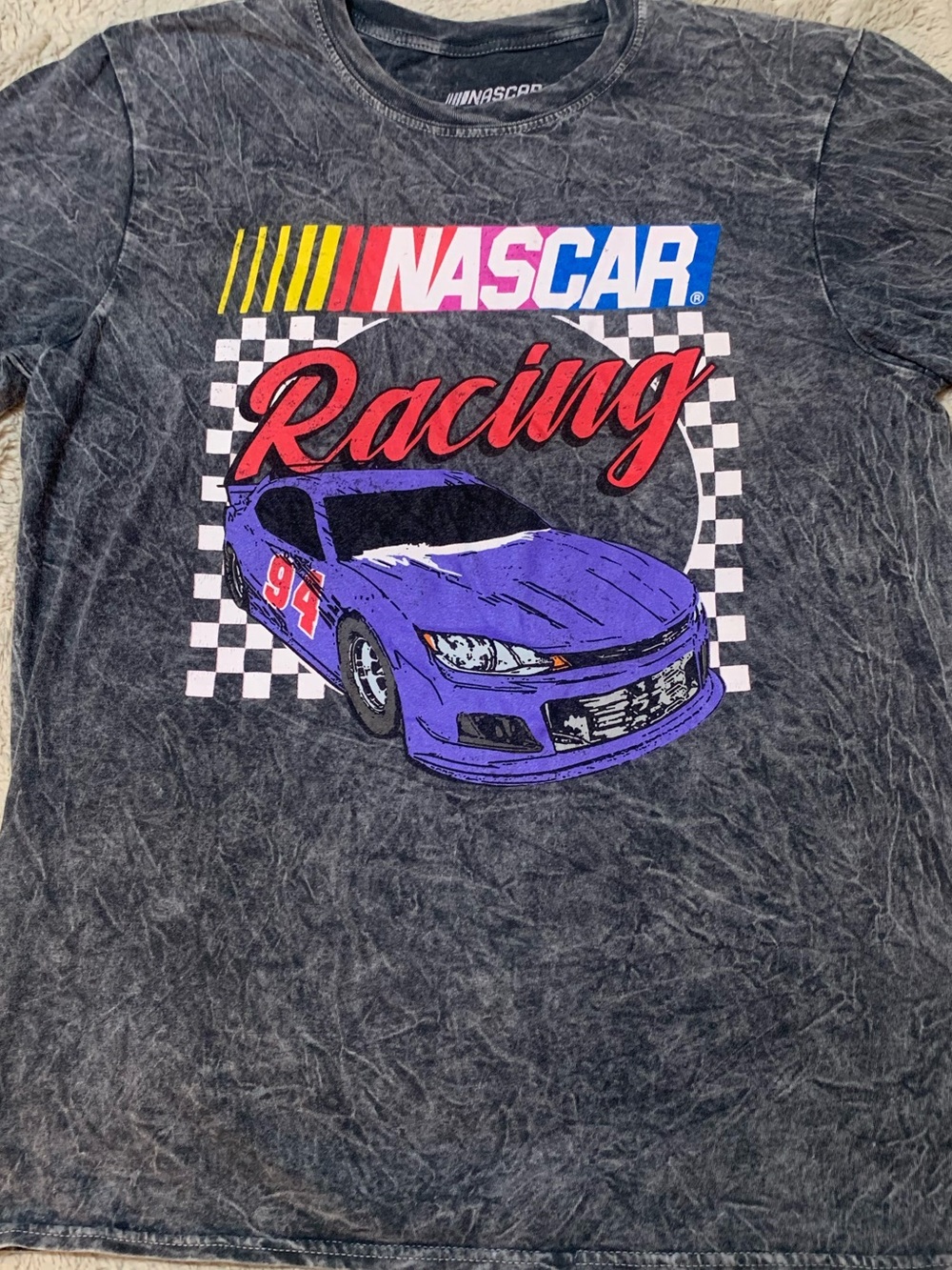 NASCAR Purple Racing Car Acid Wash  Graphic Tee